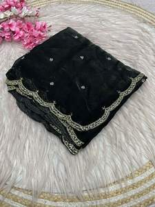 Sari de satén Zarkhan de diseño clásico, moderno, elegante y hermoso, con bordados, lo último en ropa étnica exclusiva para fiestas, bodas y festivales para mujeres. - Product Image 4