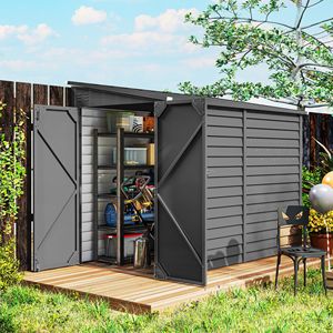 4.6FT X 9FT Outdoor Storage Shed Dark Gray Metal Lean-to <b>Foundation</b> Kit Lockable Doors Gloves for Patio Lawn for Backyard Use - Product Image 2