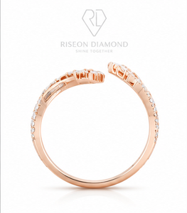 Anillo Abierto Elegante con Diseño de Hoja, Oro Rosa de 18K, Pavé de Diamantes, Estilo Moderno y Femenino, Regalo de Aniversario de Lujo - Product Image 3