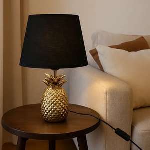 Tropical <b>Pineapple</b> Metal Table Lamp with Black Fabric Shade Gold Finish Textured Base Decorative Accent <b>Lighting</b> - Product Image 2