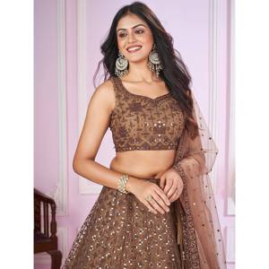 Robe de soirée attrayante en sequins marron, lehenga choli en tulle doux - Product Image 4