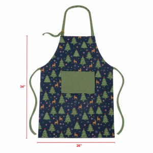 Delantal de cocina con diseño navideño estampado con patrón de árboles, 100% OEM, delantal de cocina con peto para Navidad a precio asequible. - Product Image 4