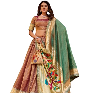 Beautiful Wedding Wear Simmer Organza with Zari Weaving & Lace work Lehenga Choli & Dupatta Set - Product Image 1