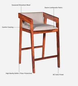 PU Leather Bar <b>Stool</b> Honey Oak Finish Counter <b>Height</b> Kitchen Bar Furniture Handcrafted Durable <b>Adjustable</b> Metal Base - Product Image 4