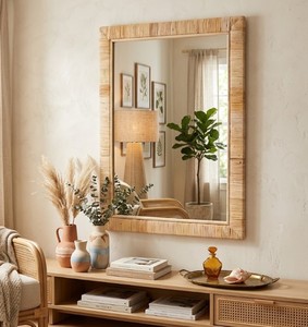 Bohemian Handwoven Rattan <b>Wall</b> <b>Mirror</b> Rectangular Decorative Wooden Frame <b>Mirror</b> <b>for</b> Bedroom Bathroom Home Decor from Vietnam - Product Image 4