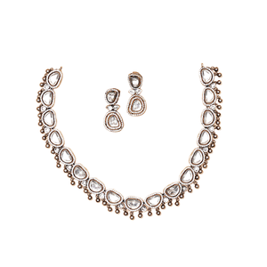 Beautiful Elegant Design White Polki <b>Necklace</b> <b>Set</b> with Gungroos Dangling <b>Earrings</b> for Women Ethnic Wear at Reliable Price - Product Image 1