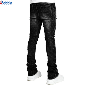 Hot Selling Men's Jeans <b>Pants</b> Best Quality Men's Diamond Slim Fit Jeans Black Dot <b>Sequined</b> Mid Waist Casual Cotton Zipper <b>Pants</b> - Product Image 2