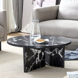 Tavolino da Caffè Rotondo in MDF Nero, Stile Nordico Minimalista Moderno, Versatile per Vari Stili d'Interni - Product Image 1