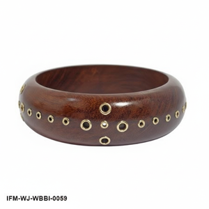 Brazalete de Madera Hecho a Mano con Incrustaciones de Latón Pulido, Estilo Boho Chic, Brazalete Redondo de Madera - Product Image 1