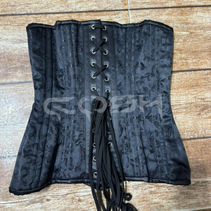 คอร์เซ็ทผ้าไหมลายใบไม้สีดำแบบพิเศษเสริมโครงเหล็กใต้หน้าอก - Product Image 3