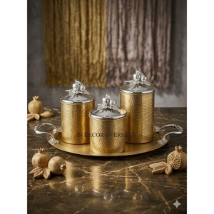 Best Selling High Grade Gold Plated Stainless Steel Hammered Texture Kitchenware Food Spices Storage Home Decor <b>Canisters</b> <b>Set</b> - Product Image 5
