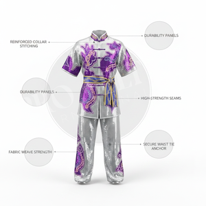 Tenue d'entraînement de Wushu Kung Fu Arts Martiaux Tai Chi haute performance, motif main argentée et violette, uniforme de karaté – Meilleures ventes - Product Image 2