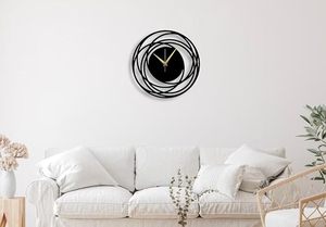 <b>Modern</b> Black Metal Abstract Circular <b>Wall</b> <b>Clock</b> with Gold Hands Contemporary Decorative Round Silent <b>Wall</b> <b>Clock</b> for Living Room - Product Image 2