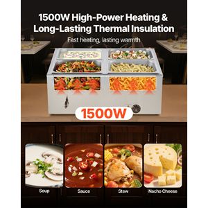 Scaldavivande Elettrico in Acciaio Inox da 1500W, Capacità 4 Vaschette, Controllo Manuale della Temperatura, Riscaldamento Rapido, Espositore da Banco per Buffet - Product Image 2