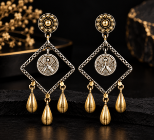 Fournisseur de Confiance Boucles d'Oreilles Pendantes en Argent Plaqué Oxydé Forme Fleur Serties de Pierres Style Bohème Origine Rajasthan Anniversaire - Product Image 5
