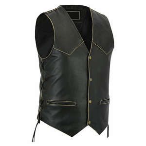 Custom <b>Black</b> Leather Biker <b>Vest</b> <b>Men's</b> Motorcycle Club Wear Sleeveless Leather Riding Apparel - Product Image 3