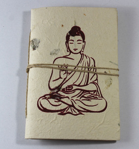Premium Front Hand Printed By Silver Screen Ganesha Buddha Hemp <b>Leaf</b> With Flower Petals And Grass <b>Light</b> White Notebook - Product Image 2