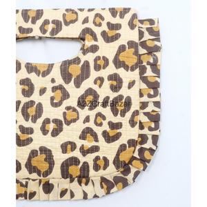 Leopard Print 100% Cotton Quilted Fabric Textile Shopping <b>Bag</b> With Ruffle Button Closure Hand Length Handle <b>Medium</b> Size Daily Us - Product Image 3