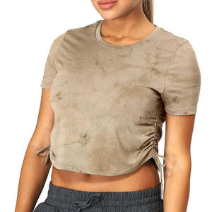 T-shirt court à manches courtes en toile respirante et ajustée pour femme, col rond, couleur unie, collection 2026, vente en gros, tenue décontractée, confortable, personnalisable OEM - Product Image 4
