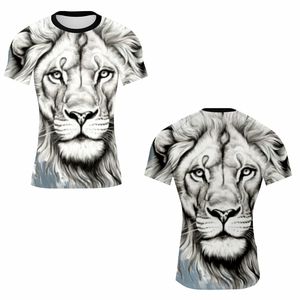 T-shirt en polyester tricoté à manches courtes pour homme, imprimé animal 3D Lion de combat, coupe oversize, respirant et séchage rapide, noir et blanc, idéal pour l'été - Product Image 5