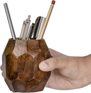 Geometric Wooden Pencil Holder for <b>Desk</b> Table Wood Pen Cup Stand for <b>Office</b> Cute Desktop Organizer for Makeup Brushes <b>Rustic</b> - Product Image 3