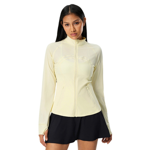 Veste à manches longues mi-zippée bleu clair pour femme, respirante, couleur unie, coupe classique, vêtements de sport pour le yoga, la gym et l'entraînement - Product Image 2