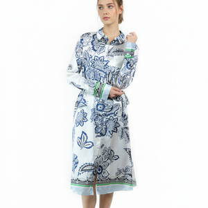<span class=keywords><strong>Vestido</strong></span> Midi Casual de <span class=keywords><strong>Estilo</strong></span> <span class=keywords><strong>Chino</strong></span> Vintage, Azul y Blanco, Cuello en V, Hombros Descubiertos, Cintura Elástica, Línea A, Lavable, para Damas - Product Image 3
