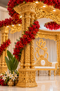 Mandap Triveni tallado en oro de gran tamaño para bodas hindúes. Compre un mandap exclusivo de estilo gujarati para grandes eventos. El último mandap para bodas. - Product Image 5