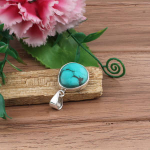 Charmes en pierre précieuse turquoise naturelle, argent sterling 925, serti vintage, bleu vert, unisexe, prix de gros, collier - Product Image 2