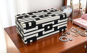 Handmade White Resin Inlay Jewelry Keepsake Box Multi-Purpose Rectangular <b>Lacquerware</b> Storage with T and I Design - Product Image 3