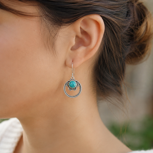 Pendientes Colgantes de Turquesa Natural, Plata de Ley 925, Estilo Boho, Florales, Circulares, Hechos a Mano, Joyería de Piedras Preciosas para Mujer - Product Image 2