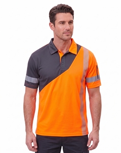 custom mens high visibility polo shirts teal blue neon yellow safety workwear sleeve zipper pocket chevron <b>reflective</b> tape <b>top</b> - Product Image 2