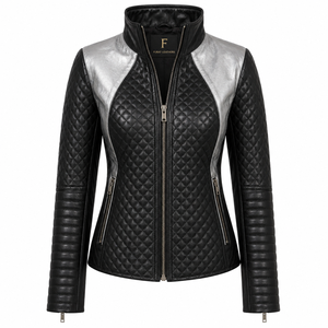 Chaqueta de Motociclista de Cuero de Oveja Negro Metálico Furat Leathers, Acolchada, Ecológica, de Secado Rápido, con Bordado 3D, Transpirable, para Mujer, Invierno - Product Image 1