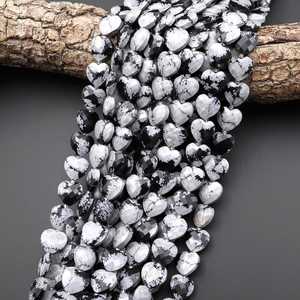Perles en obsidienne flocon de neige naturelle facettées en forme de cœur, pierres précieuses en vrac pour la fabrication de bijoux - Product Image 2