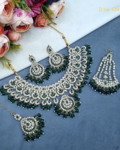 Crystal Beaded Pear Cut Gemstone Studded <b>Necklace</b> With <b>Earrings</b> Mang Tika <b>And</b> Pasa <b>Bridal</b> Jewellery <b>Set</b> For Wedding Manufacturer - Product Image 2