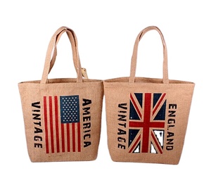 Remise chaude sac fourre-tout en jute pour femmes style fantaisie écologique avec logo personnalisé et lettre décoration fermeture ouverte - Product Image 1