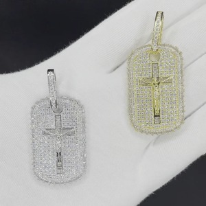 Men's 925 Silver <b>Dog</b> Pendant Necklace With Cross Micro Pave Diamond Hiphop Everyday Wear - Product Image 5
