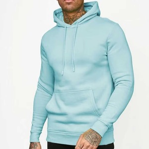 Sweat-shirt à capuche bleu clair pour homme, coupe ajustée, en molleton de coton, décontracté, pour l'automne - Product Image 1