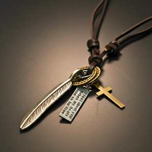 Wanderer's Faith 2.3-Inch 18K Gold Plated Stainless Steel Pendant with Adjustable Leather <b>Rope</b> for Men & Boys - Product Image 5