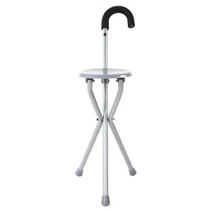 Bastón con Asiento Plegable, Mango de Aluminio Plateado, Soporte de Agarre, Asiento de Cuero Duradero de Acero Inoxidable, Bastón Plegable - Product Image 3