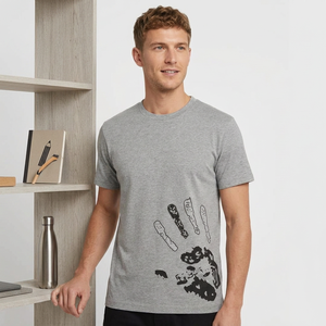 T-shirt gris à col rond et manches courtes pour homme, motif imprimé, coupe classique, 100 % coton jersey respirant, tenue décontractée, livraison directe - Product Image 3