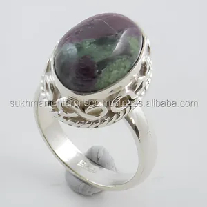 Bague en argent sterling 925 avec serti clos en zoïsite rubis, style bohème, faite à la main, avec pierre précieuse naturelle, bijou de guérison pour femme - Product Image 3