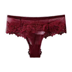 Custom Lace Mid-Rise Sexy Thin Boyshort Panties Women Sheer Floral Mesh Breathable Soft Stretch <b>Underwear</b> Nylon Spandex OEM - Product Image 4