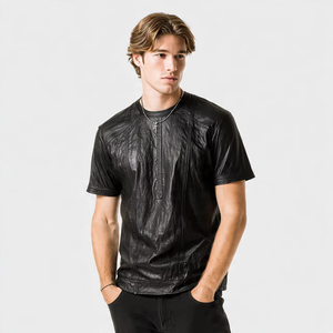 Men's Leather Satin Breathable Embroidered Stand Collar Plus Size Gym Wear Casual <b>Shirts</b> Pocket Black Summer Full Sleeve Sizes - Product Image 4