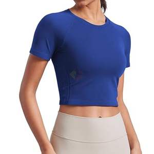 Camiseta Deportiva Corta para Mujer, Ropa de Yoga Ajustada, de Alta Elasticidad, Color Sólido, Secado Rápido, para Correr - Product Image 1