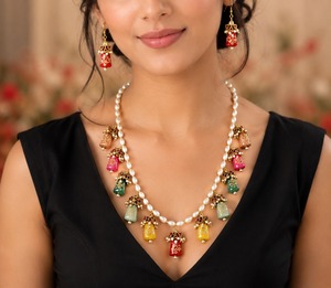 Unisex Bohemian Ethnic Bell Shape <b>Pearl</b> Necklace and Earring <b>Set</b> Brass Jewelry Bridal Fashion Jewelry <b>Sets</b> - Product Image 1