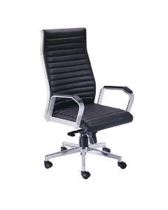Silla de oficina Harmony de cuero con respaldo alto y reposabrazos acolchados con base cromada y características de comodidad ergonómicas - Product Image 1
