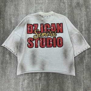 เสื้อยืดผู้ชายทรงปกติ คุณภาพสูง ผ้าฝ้าย 100% สตรีทแวร์ ลายกราฟิกแบบทำเก่า ระบายอากาศได้ดี แห้งเร็ว น้ำหนักมาก สั่งทำได้ - Product Image 2