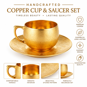 Juego de Tazas y Platos de Té de Latón Mate de Lujo, con Grabado de Flor de Loto, Tazas de Café Turcas y Árabes, Recuerdos de Boda, Venta al Por Mayor - Product Image 2
