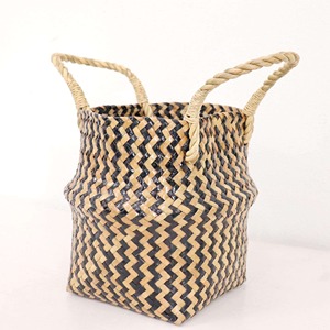 Panier de paille en jonc de mer à vendre articles d'organisation de la maison paniers pliants en herbe de mer fabriqués à la main - Product Image 2